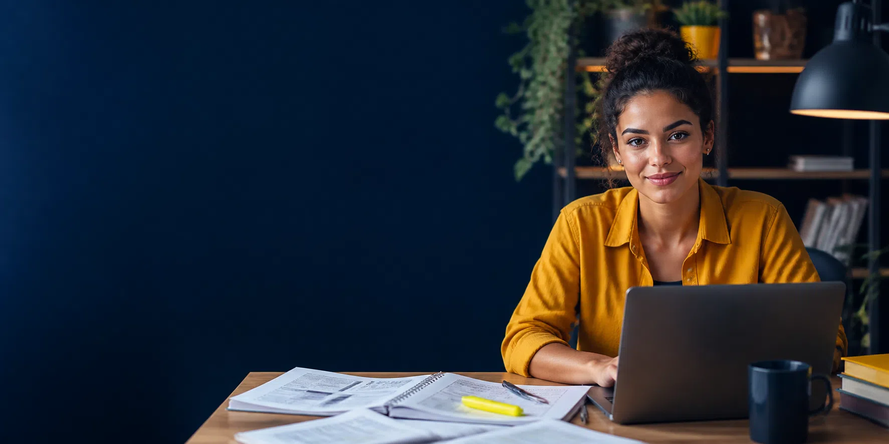 Estudante usando notebook para desenvolver um trabalho acadêmico